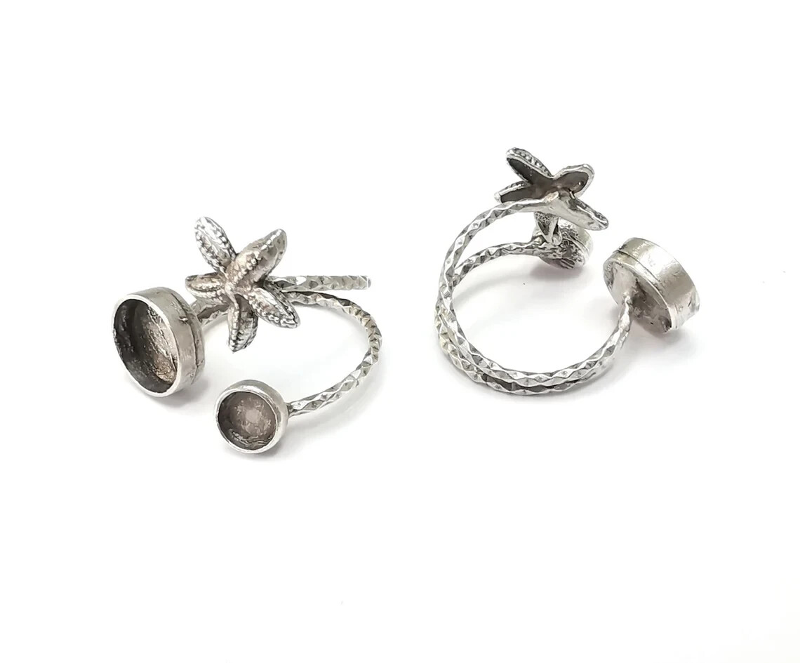 Starfish Blank Silver Ring Setting Cabochon Mounting Adjustable Ring Base Bezel