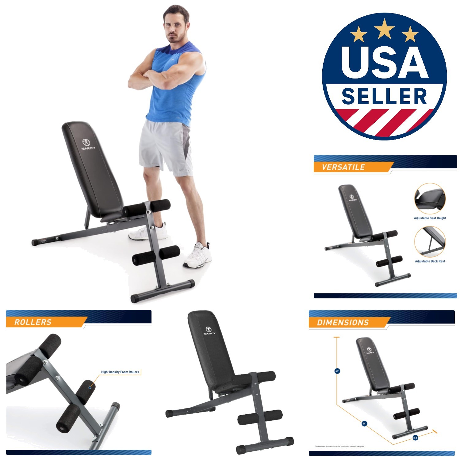 Compact Exercise Bench with Foam Roller Pads - 300 lbs Load, Home Gym Essential