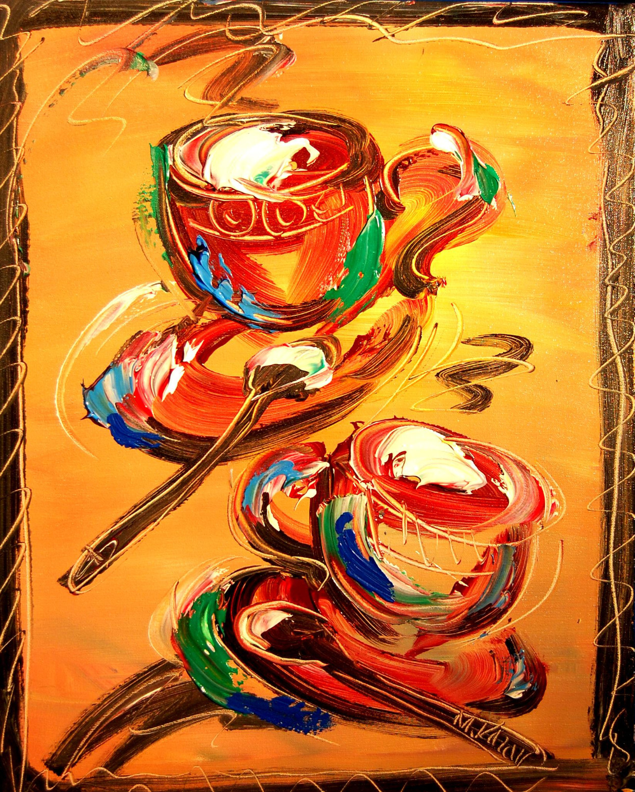 IMPRESSIONIST MODERN ART STRETCHED CANVAS  MUSIC COFFEE LANDSCAPE