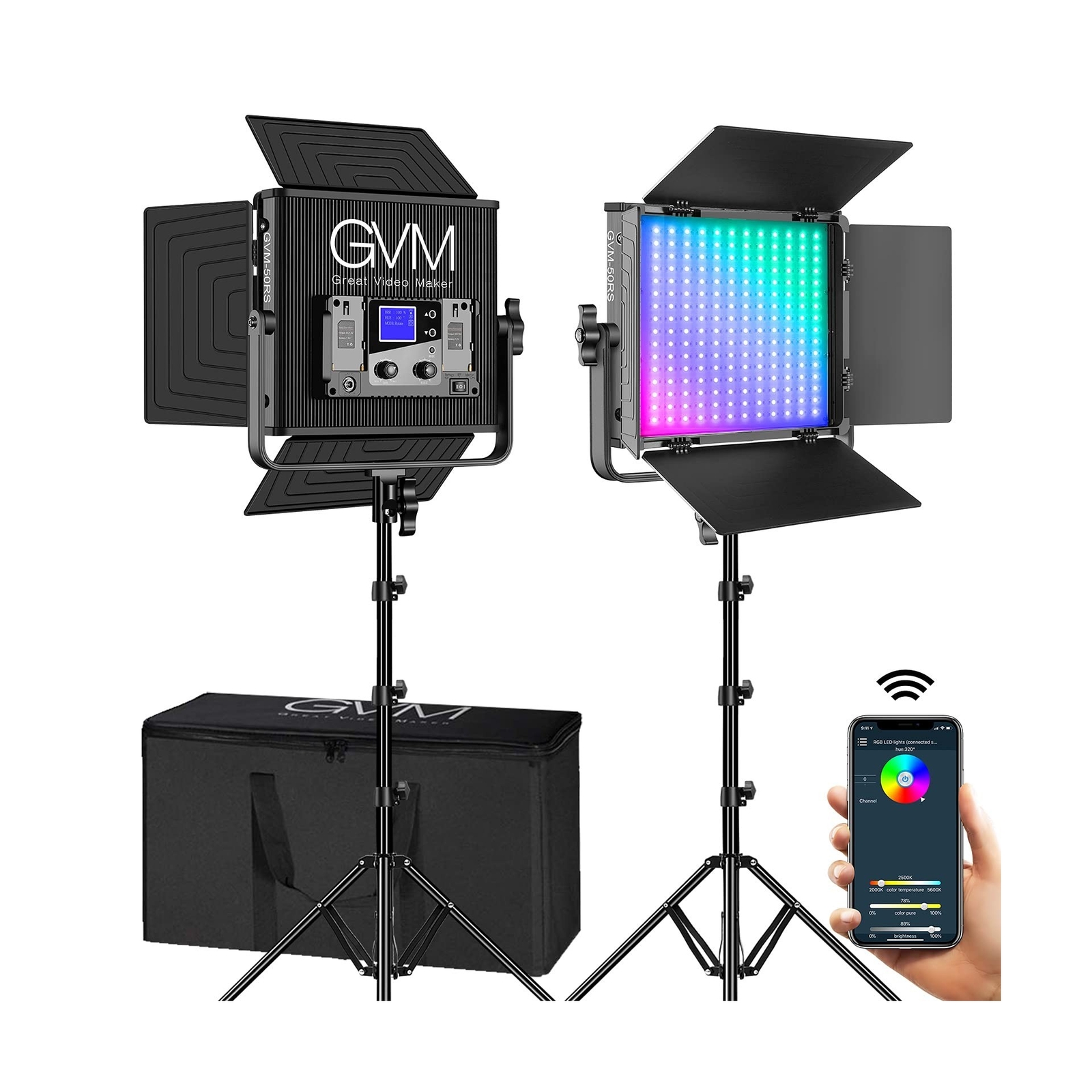 GVM 50RS RGB LED Video Light, 50W Video Lighting Kit with APP Control, 360°