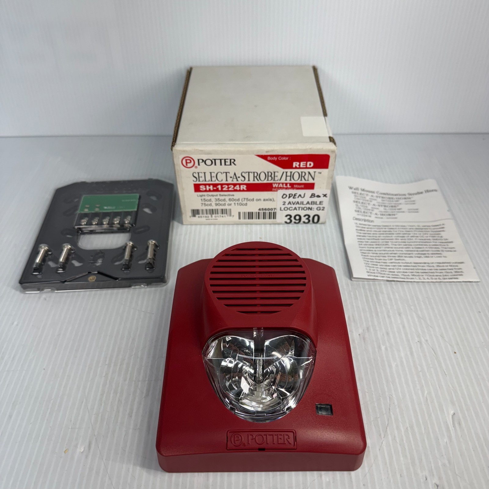 Potter SH-1224R Select-A-Strobe Horn Fire Alarm Wall Mount Red Open Box