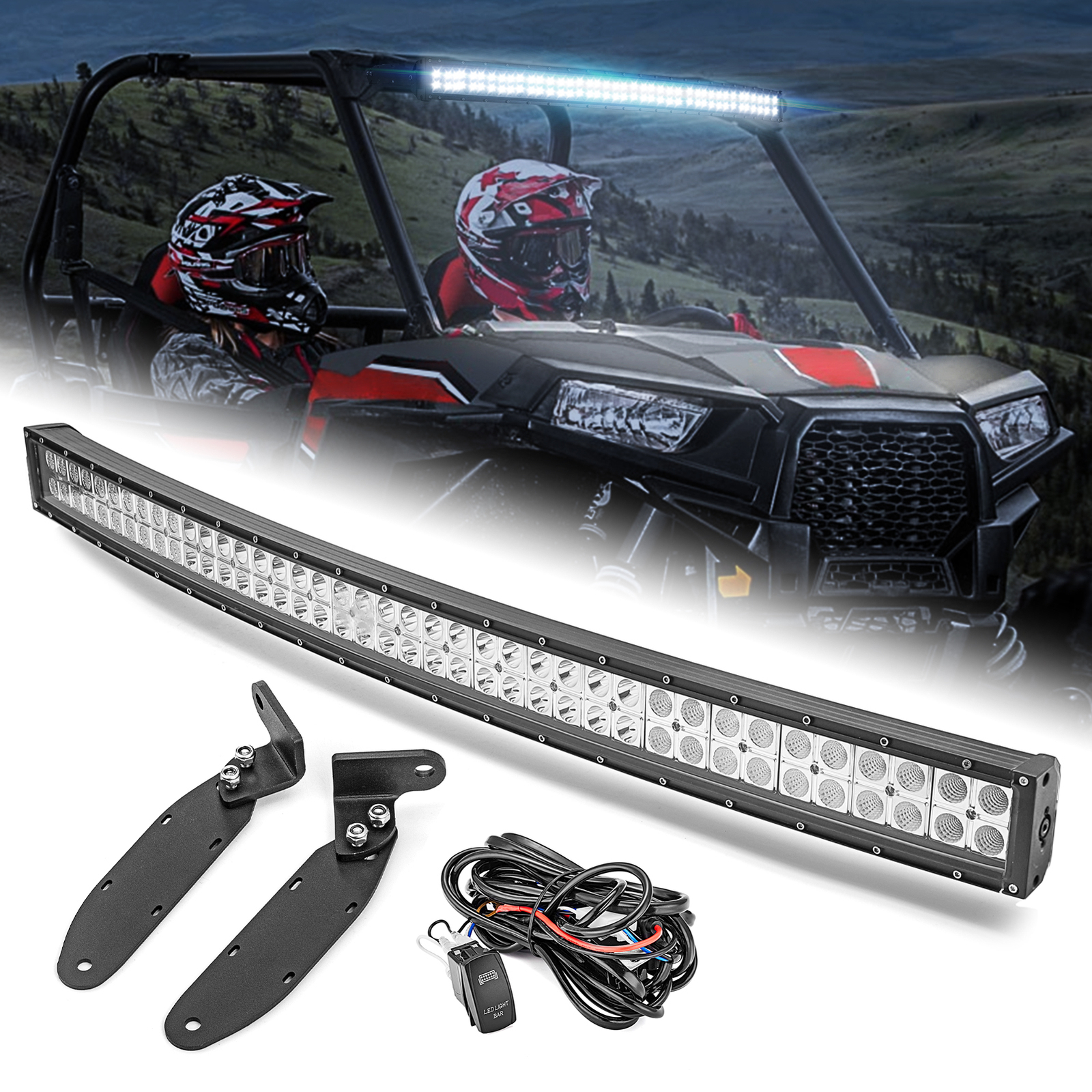 42" LED Curved Light Bar+Roof Mount+Wire For Polaris General XP 4 1000 2016-2025