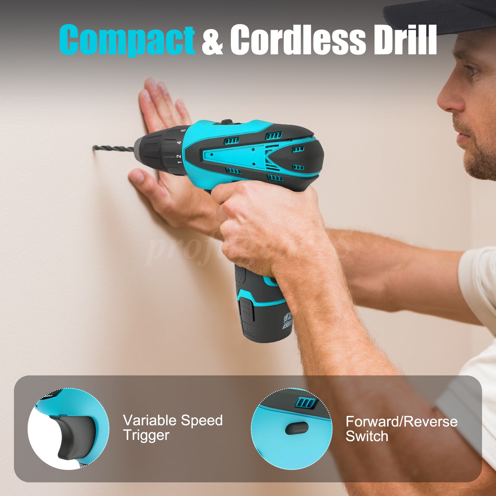 12V Multi - function Screwdriver,180N.m Brushless Cordless Electric Hammer Drill