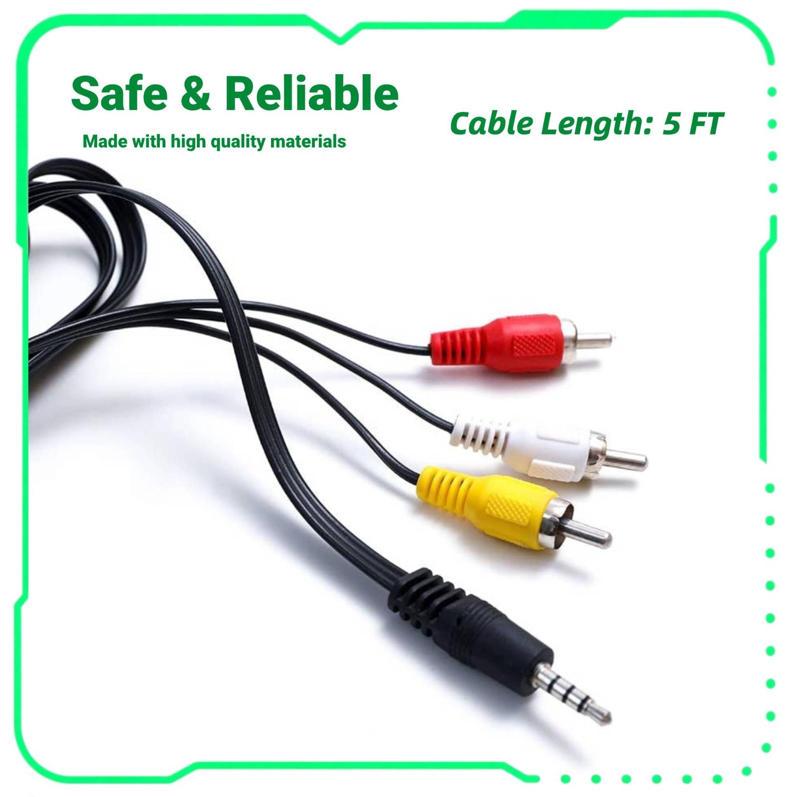 5ft mini 3.5mm to 3 RCA AV A/V Audio Video TV Cable Fits for Aiptek Camcorder