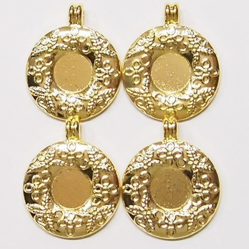 4 of 15mm Round Shiny Gold Victorian Scroll Leaves Pendant Settings 44x36mm