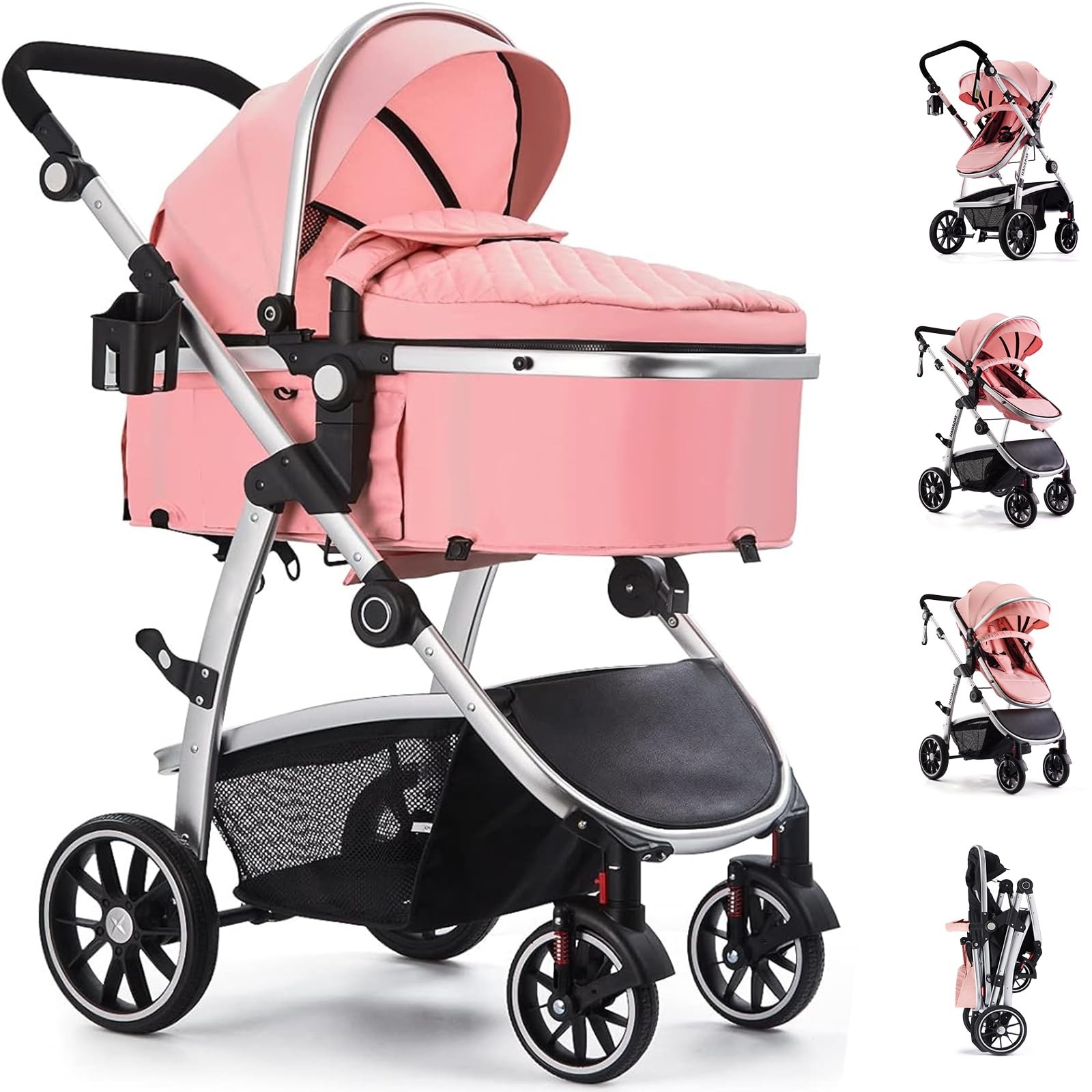 Baby Stroller, 2-in-1 Reversible Toddler Seat with Bassinet Mode, Foldable In...