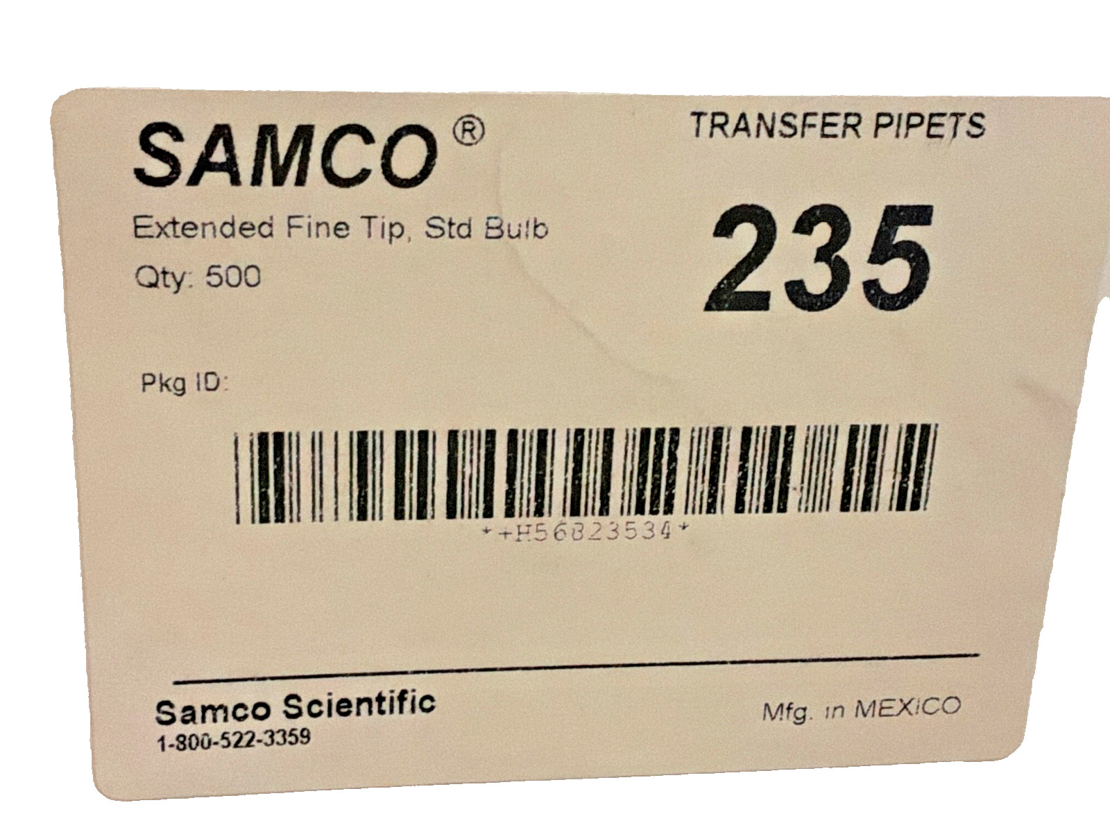 SAMCO 235 Transfer Pipettes Extended Fine Tip Std Bulb Lot 1400+  New Open Box