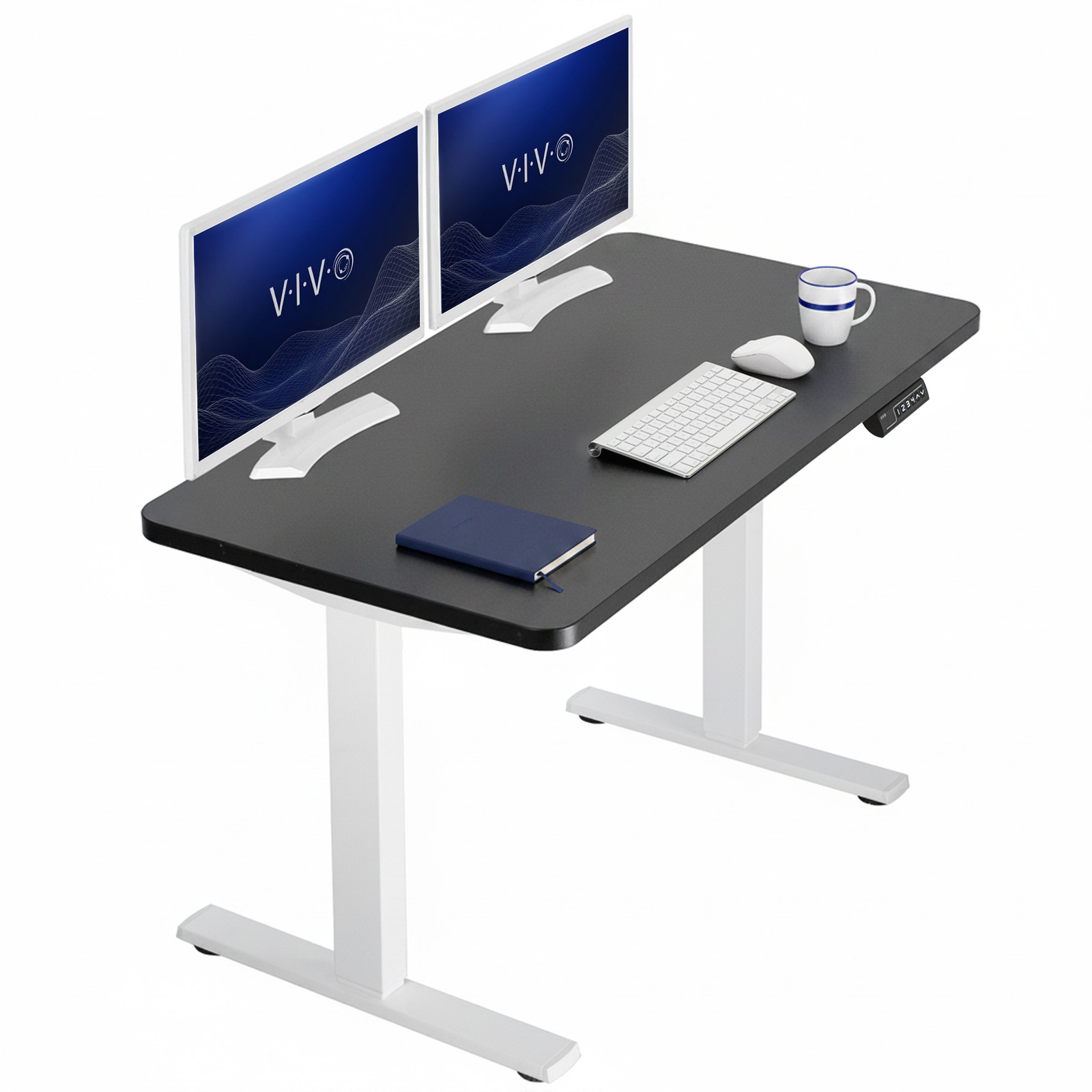 VIVO Electric 43” x 24” Stand Up Desk | Black Table Top, White Frame