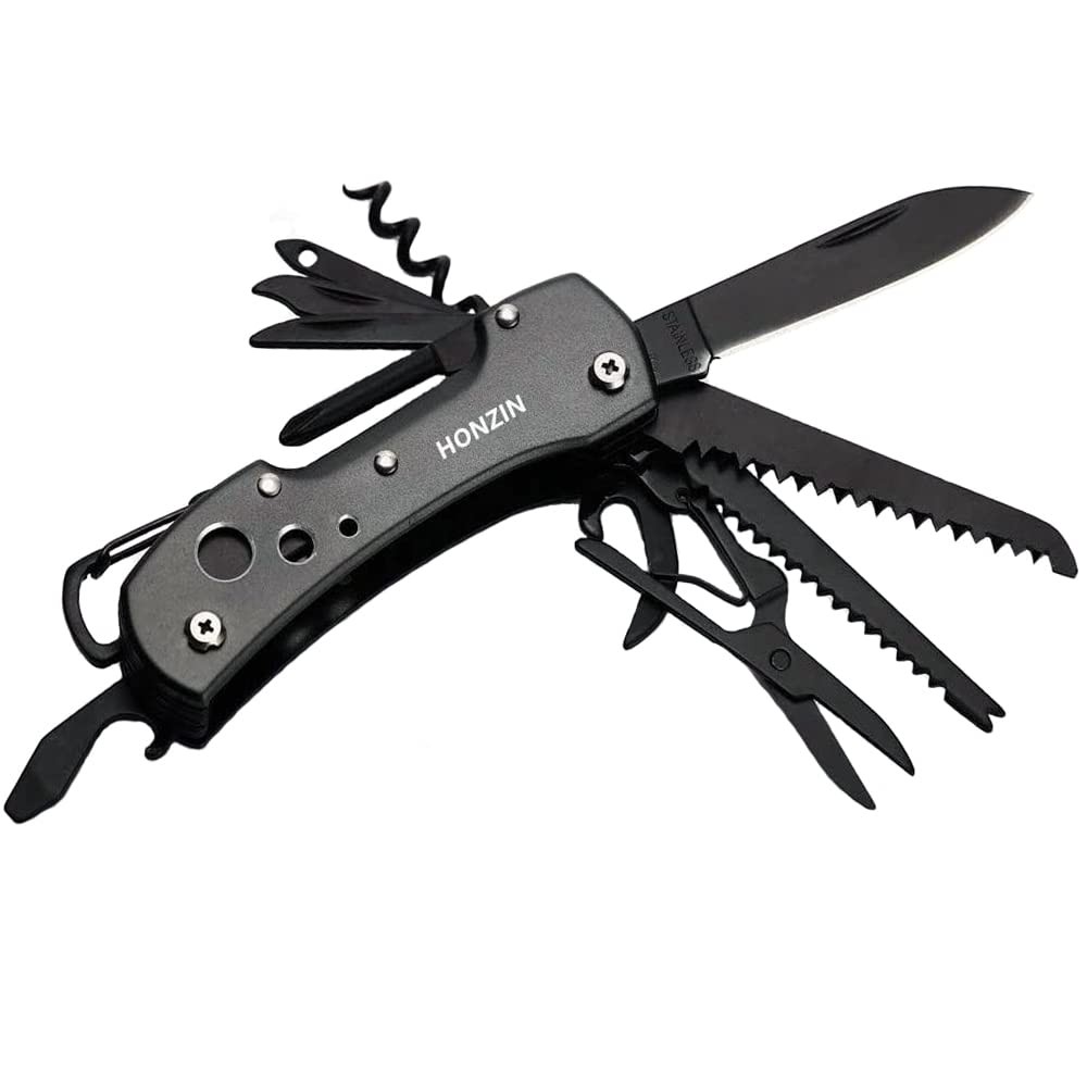 Swiss Small Pocket Knife, 15 in 1 Multitool Knife with Bottle Opener, Saw, Sc...