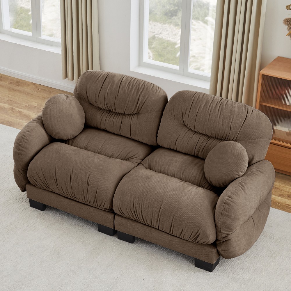 2-Seater Modular Sofa w/ Chenille Fabric & High-Density Foam, Brown