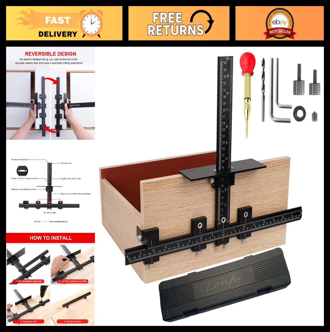 Adjustable Cabinet Hardware Jig for Precise Installation of Door & Drawer Knobs,