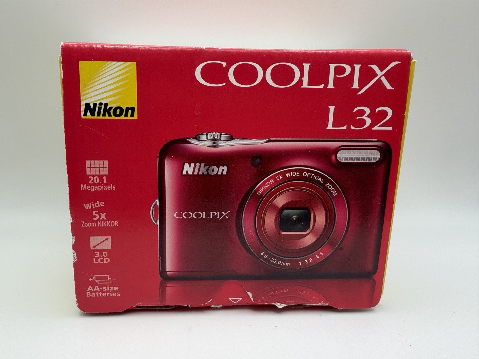 Nikon Coolpix L32 Red 20.1 Megapixel Digital Camera 5x Zoom Pristine Open Box