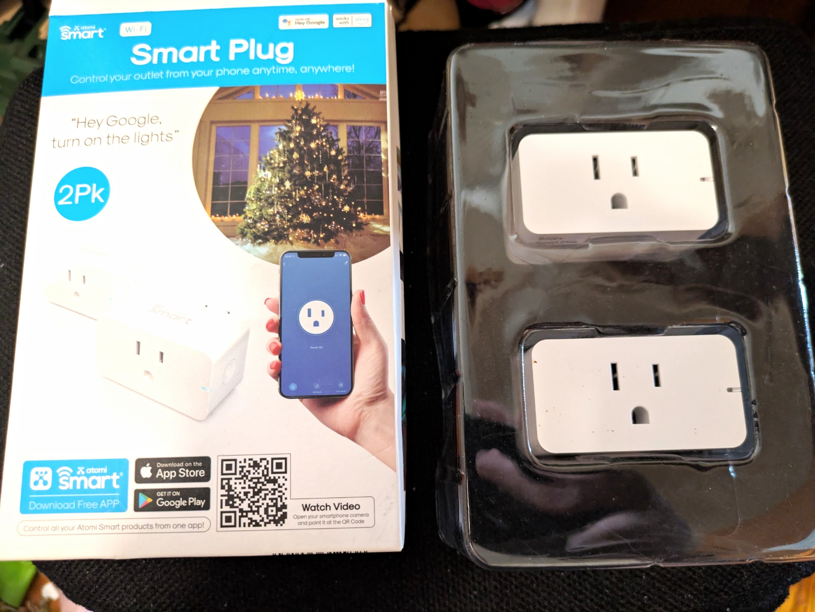 Atomi Smart Wi‑Fi Smart Plug 2‑Pack White, Alexa/Google, Voice & App Control