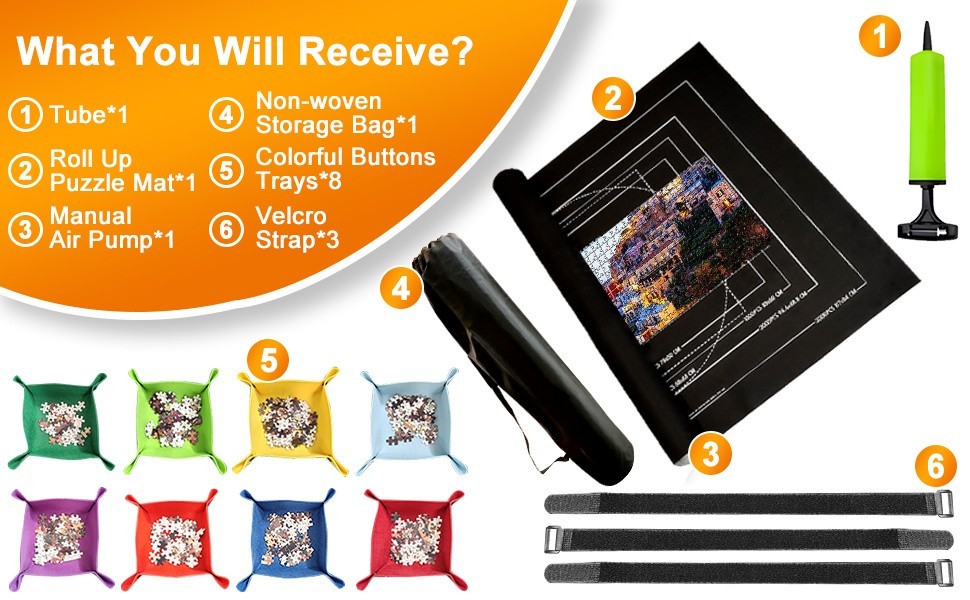 Puzzle Mat Roll-Up for Jigsaw Storage, 8 Sorting Trays & Drawstring Bag, 1500 PC