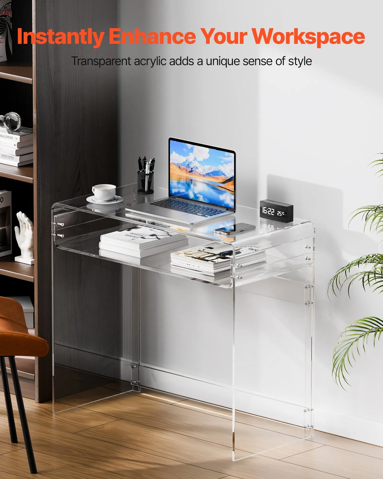 Acrylic Table, 2 Tiers Clear End Table with Storage Shelf, Modern Rectangle Acry