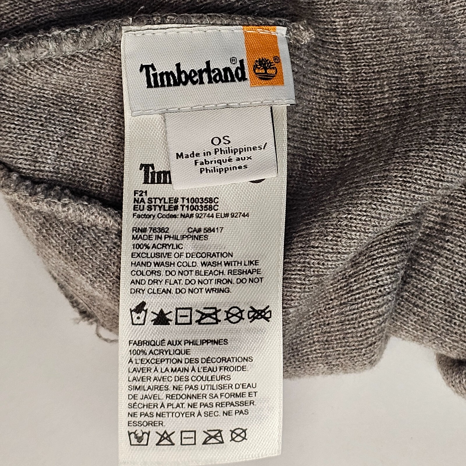 Timberland Beanie Watch Hat Gray Cuffed Front Logo Double Layer Warm Cozy Winter