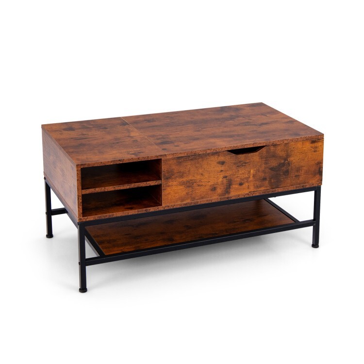 Lift Top Coffee Table, Hidden Storage Space Removable Storage Rack 2 Compartment