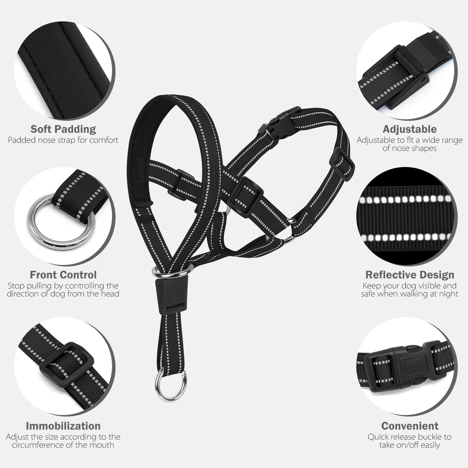 No-Pull Dog Head Halter - Adjustable Dog Muzzle Leash Padded Head Collar for ...