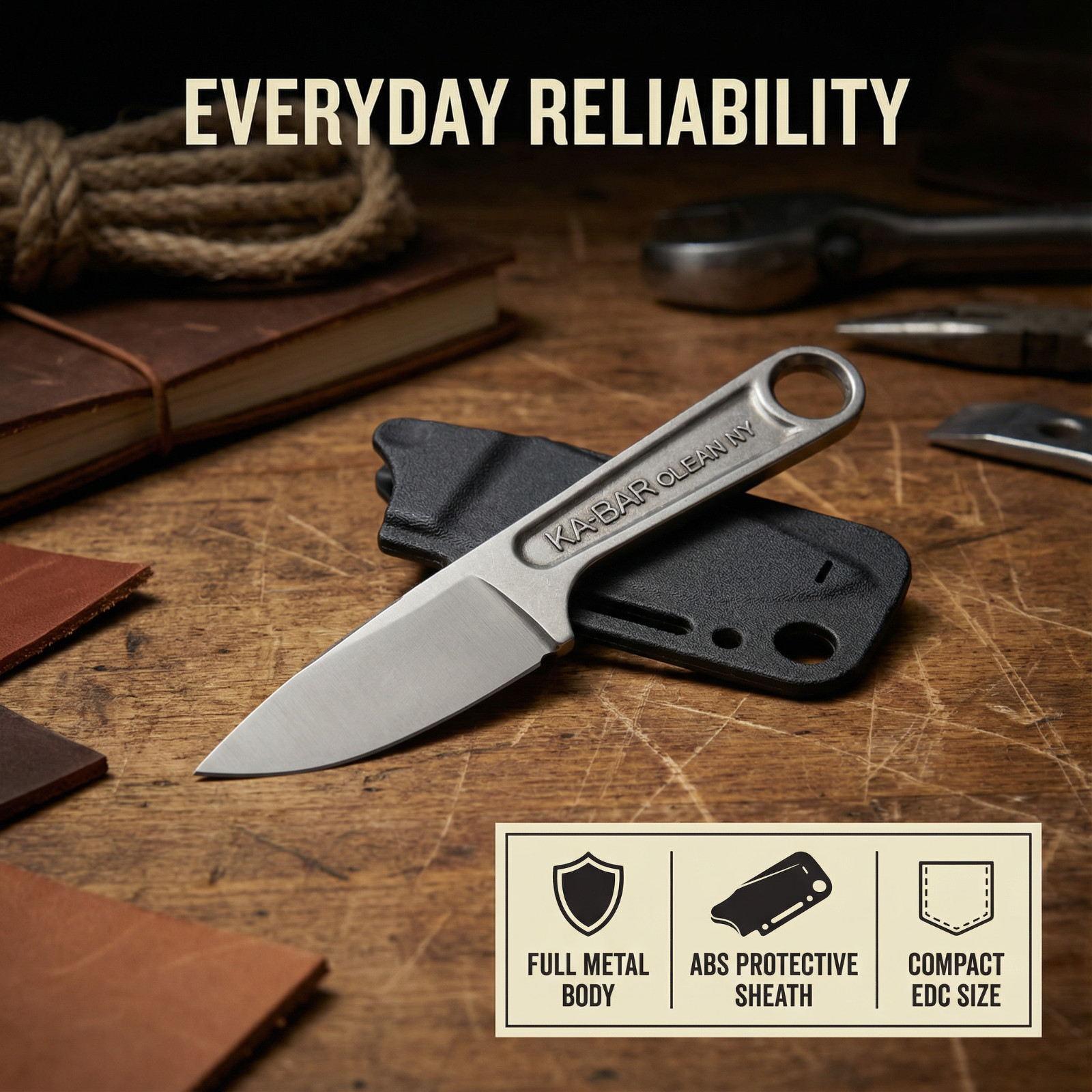 Compact EDC Fixed Blade Knife Carbon Steel Wrench Handle Survival Camping Knife