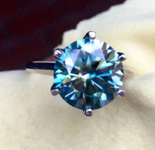5.20 Ct Round Cut Simulated Blue Diamond Solitaire Ring In 925 Sterling Silver