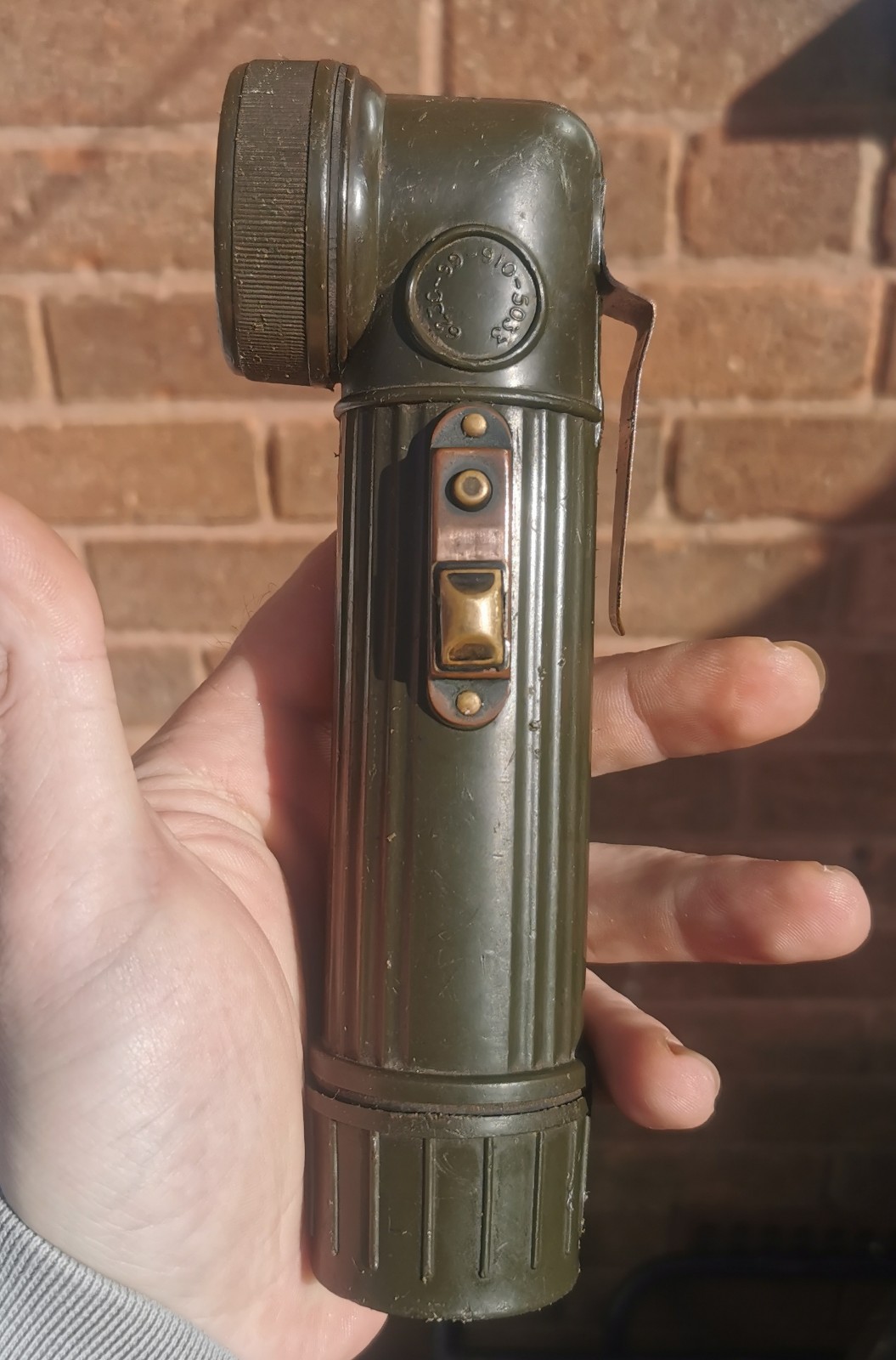 Vintage 70s British Army Military Angle Torch Crookneck Flashlight GEC, Working