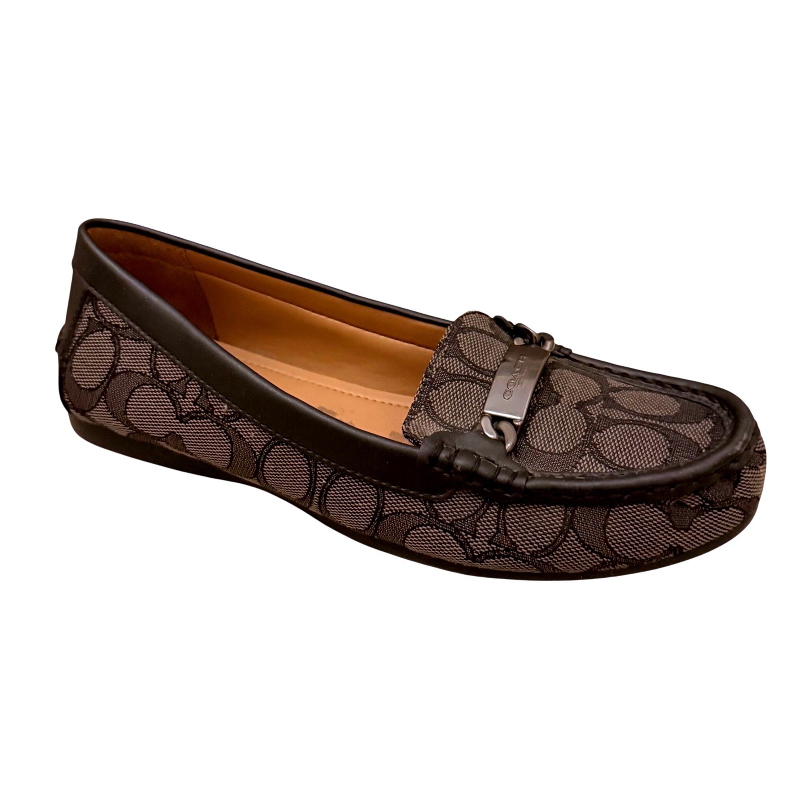 Coach Olive Signature C Monogram Loafers Brown Canvas Driving Shoes Womens 6.5B