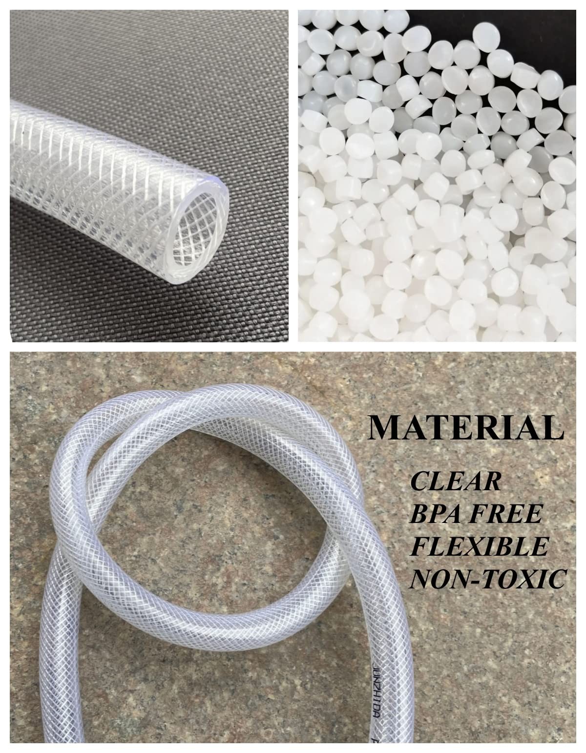 3/4" ID x 1" OD - 10 Ft High Pressure Braided Clear x OD, White