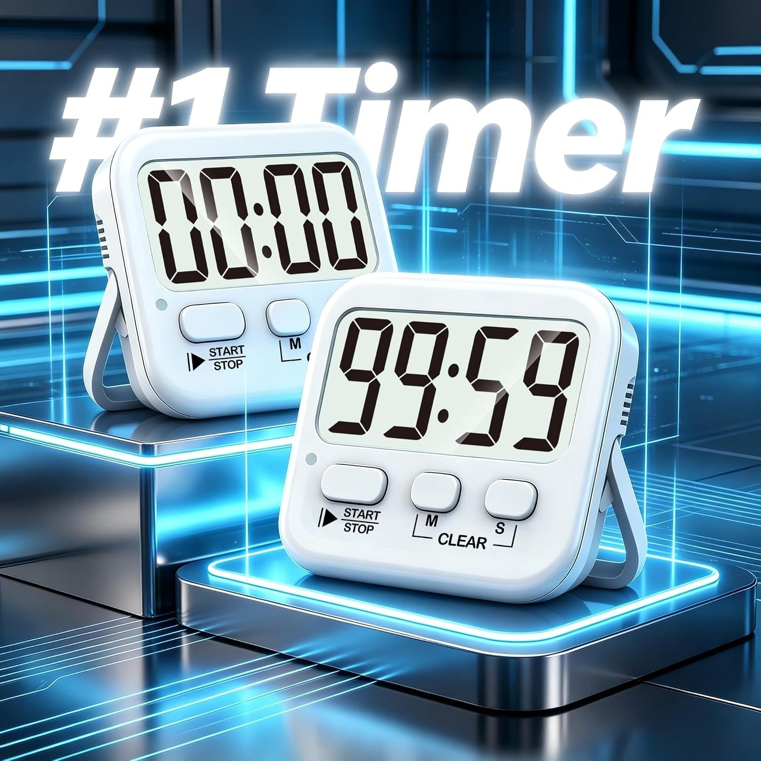 Dual Pack Digital Countdown Timers with Large Screen for Home & Classroom