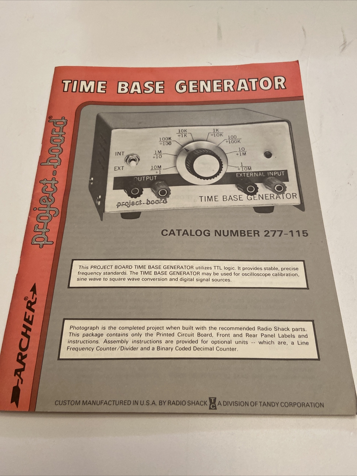 Archer Project Board Time Base Generator Catalog 277-115 Instructions Manual #F