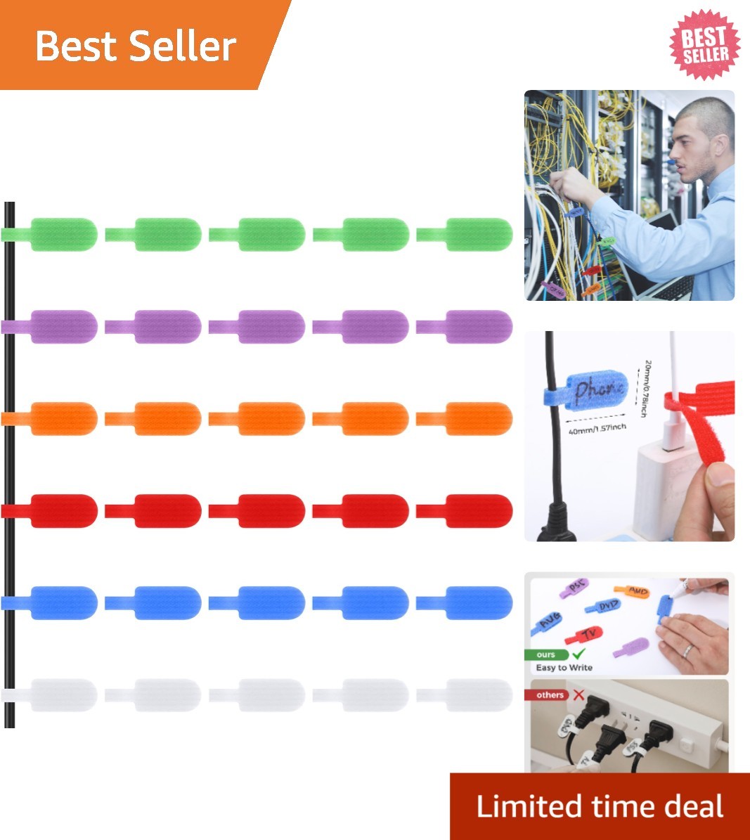 30 PCS Reusable Writable Cable Labels - Ideal for Electronics and Home