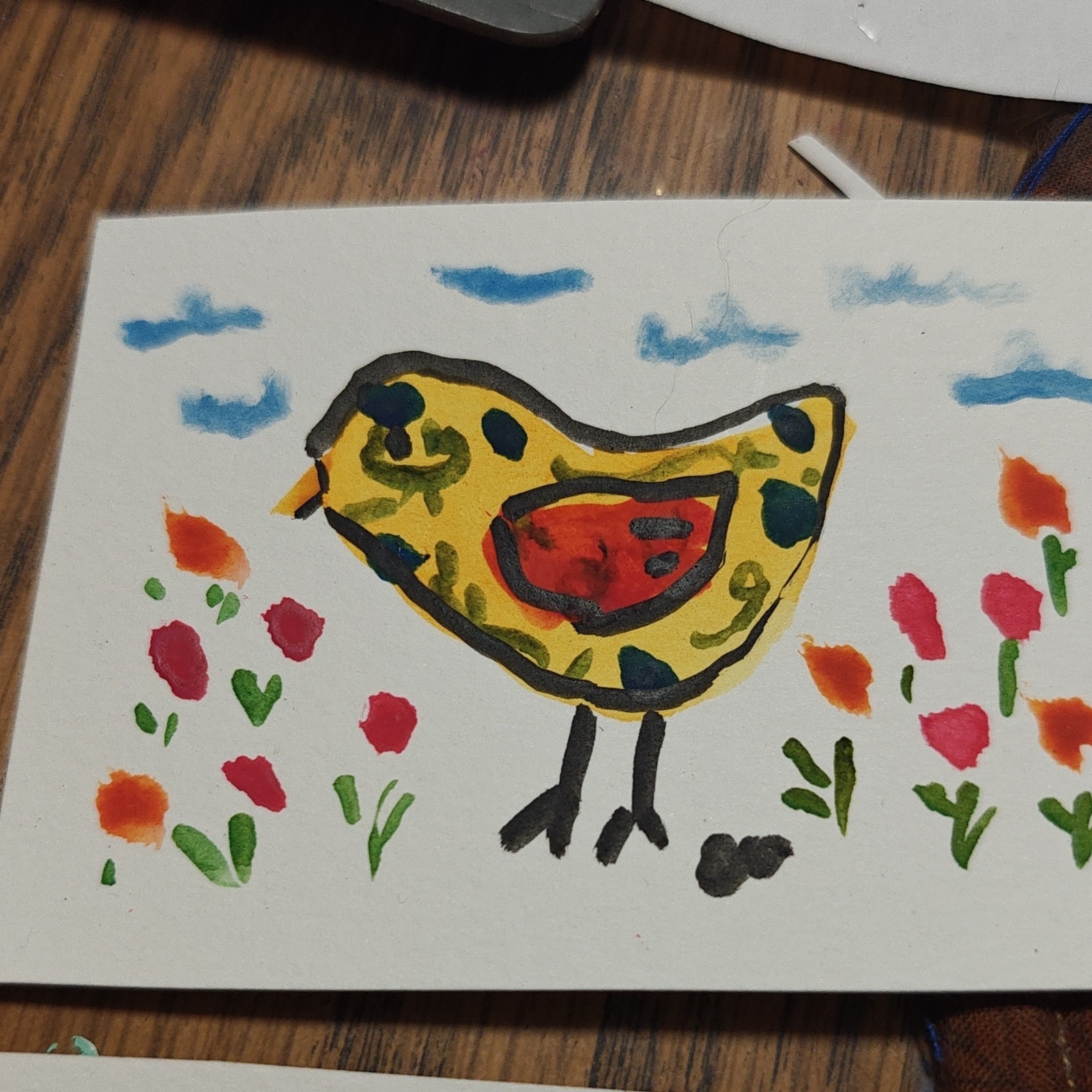 ACEO by Emily Meinert Bird Flowers  Original Handmade Small Unframed on Paper