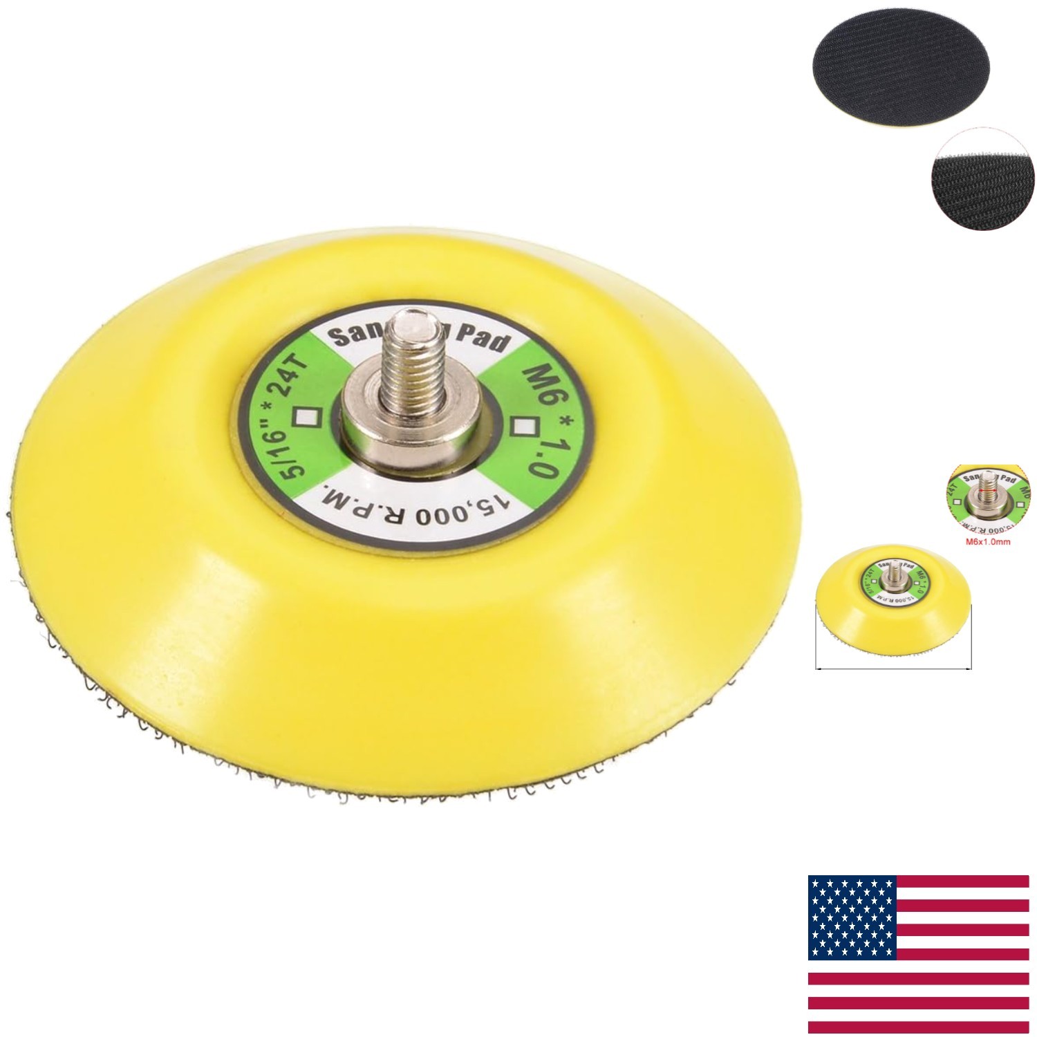 3" Sanding and Polishing Backing Plate, M6 Thread, Diamond Grit, Max RPM 15000