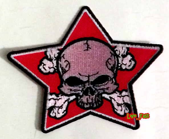 SKULL RED STAR PATCH EMBROIDERED IRON ON biker rocker punk rock backpack jacket