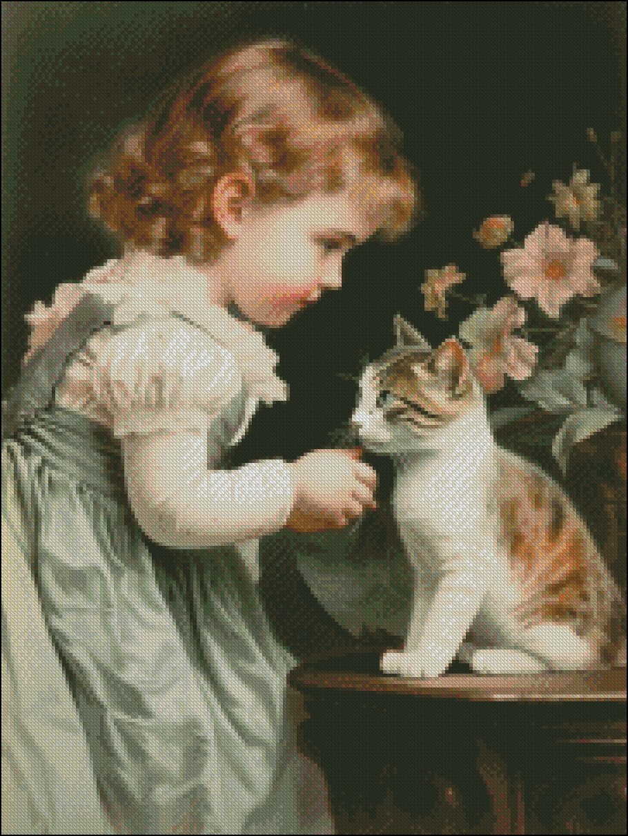 Hello, kitten - Counted Cross Stitch Patterns - Color & BW Symbols