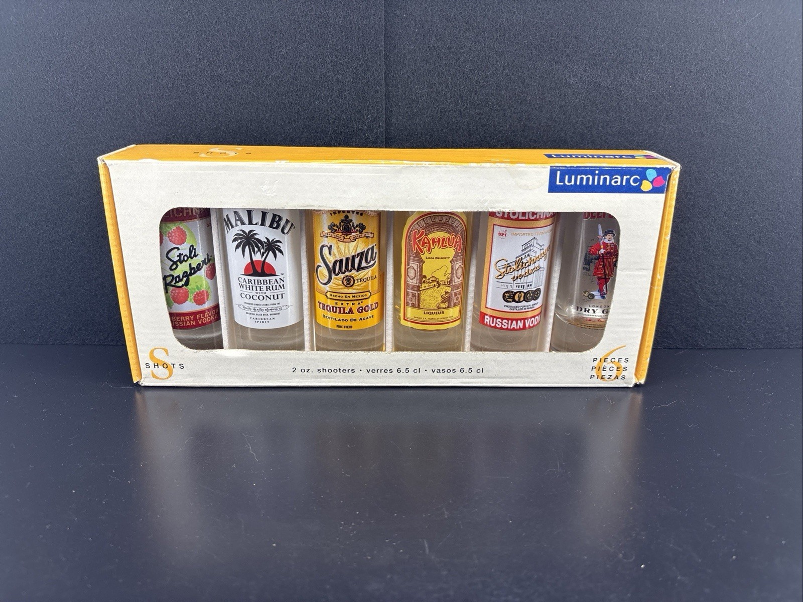 Luminarc 6 types of liquor shot glasses  2oz Shooters - New In Box