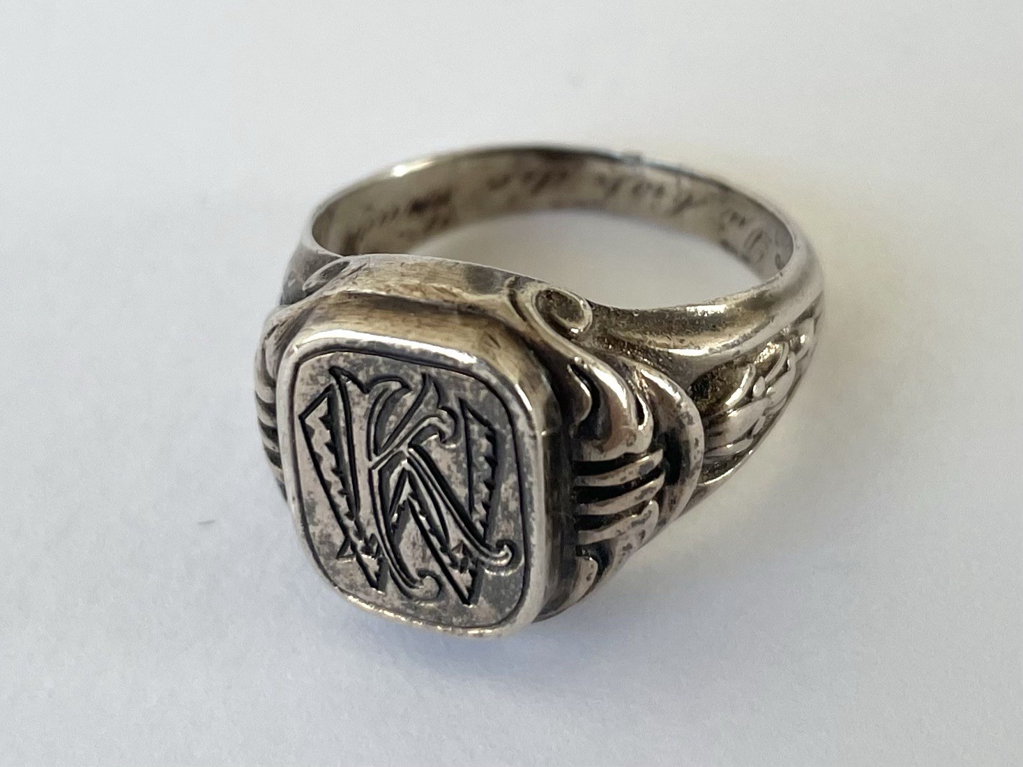 WW2 "You Are The One" German Soldier 835 Silver Initial (K. W.) Engraved Ring