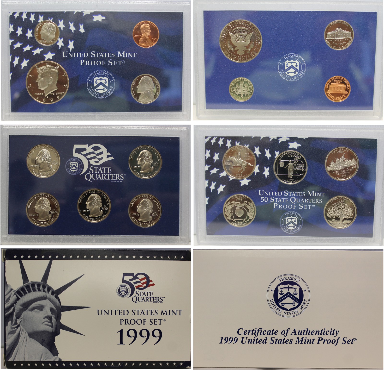 1999 Proof set CN-Clad Kennedy Half dollar State Quarters - (OGP) 9 coins