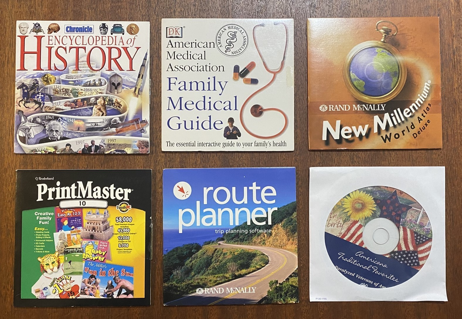 Lot of 6 CD-ROMS World Atlas Encyclopedia PrintMaster Route Planner