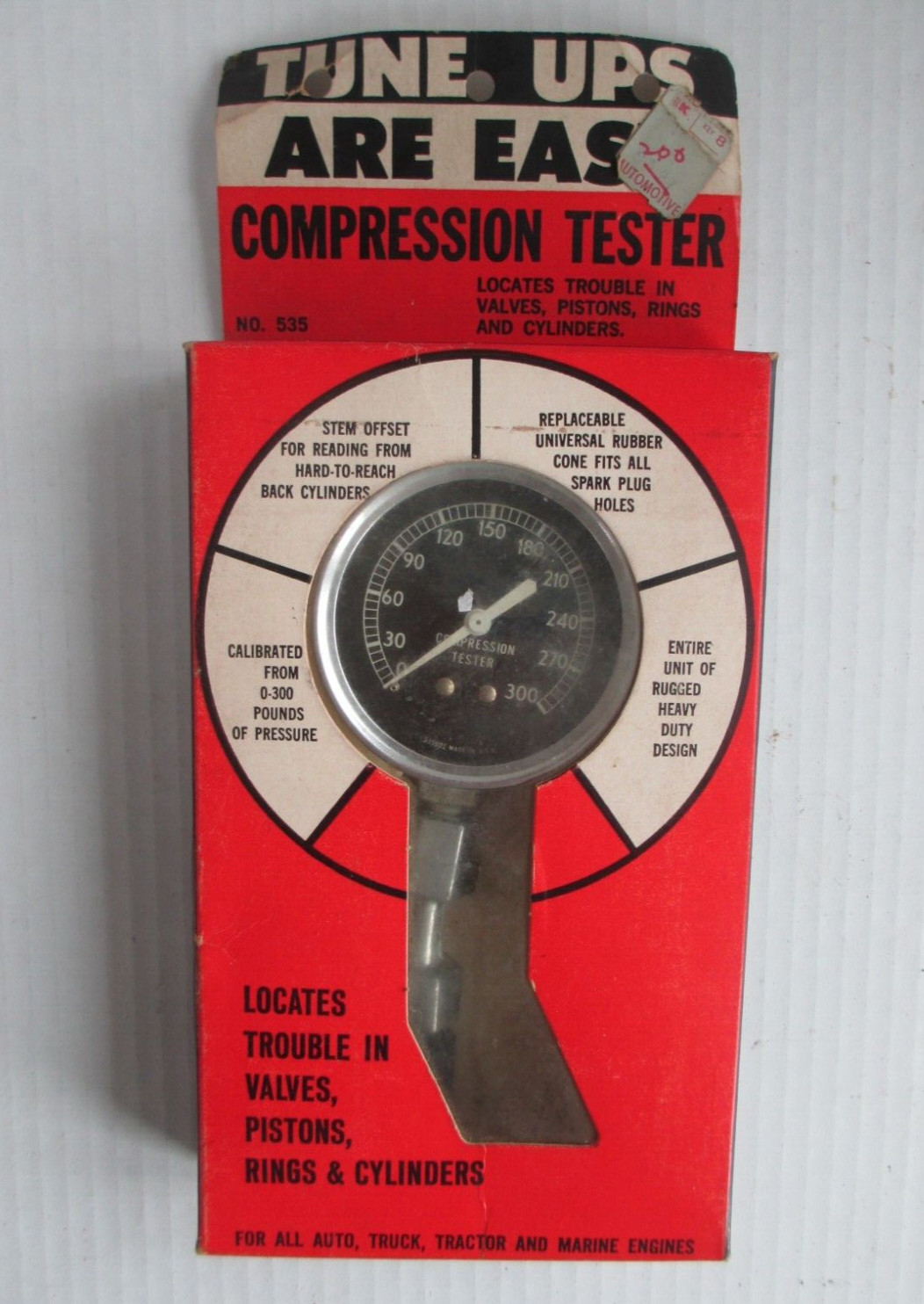 VTG Rite Autotronics (RAC) Compression Gauge (0-300#) Made in USA No 535     C11