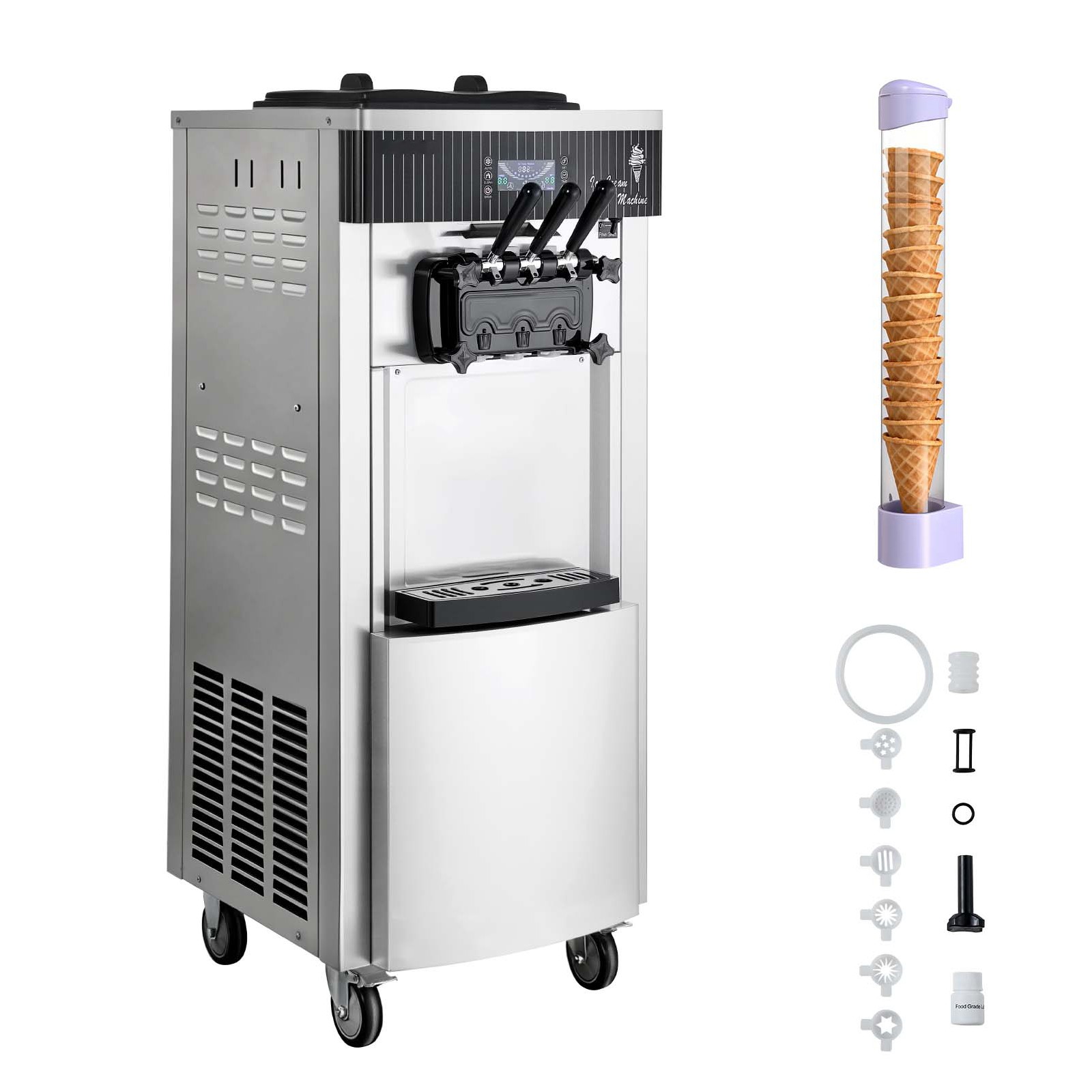 Uimoso Commercial Ice Cream Maker 2200W with Pre-Cooling, 3 Flavor Options