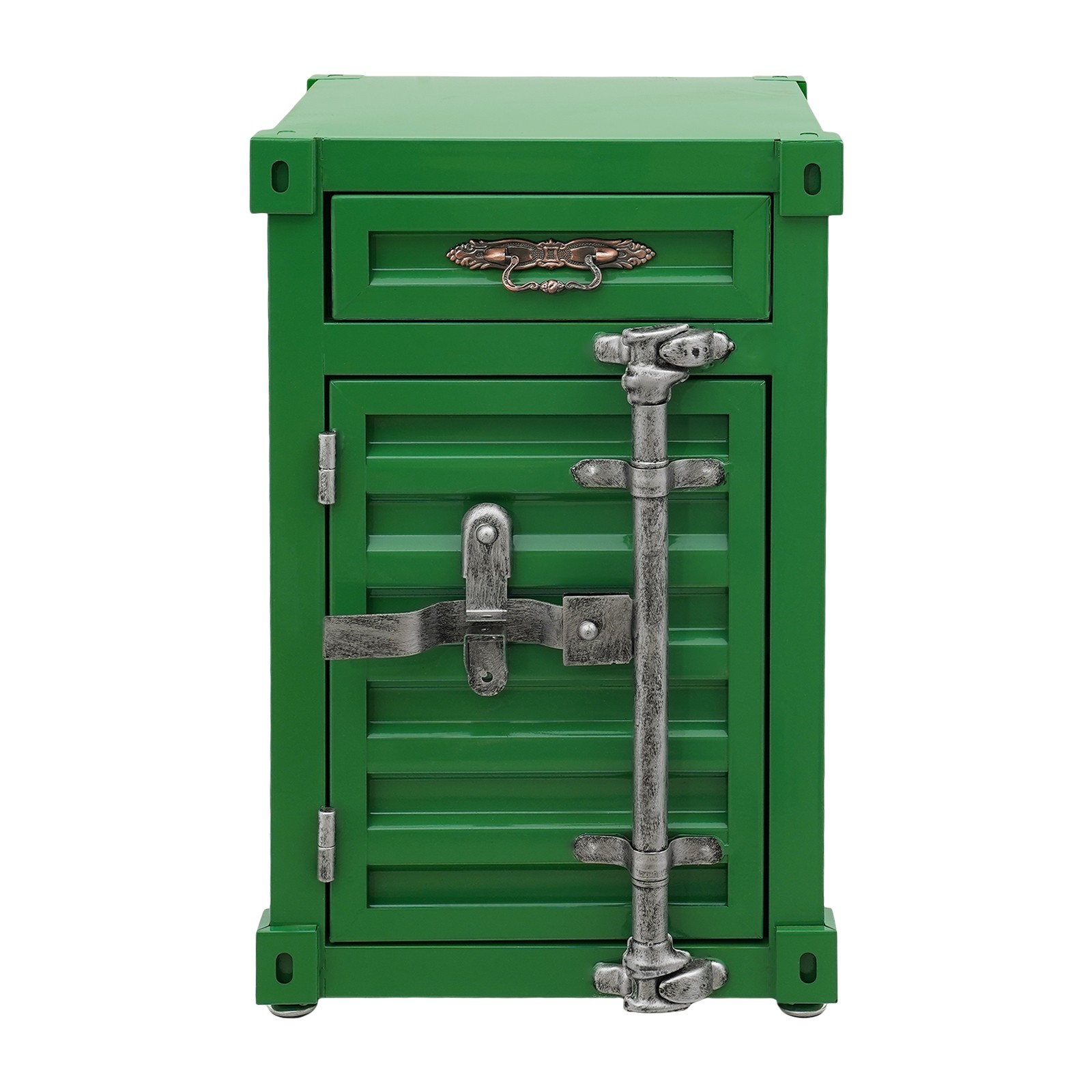 Industrial Metal Container Side Table, Container Style Side Table with Drawer