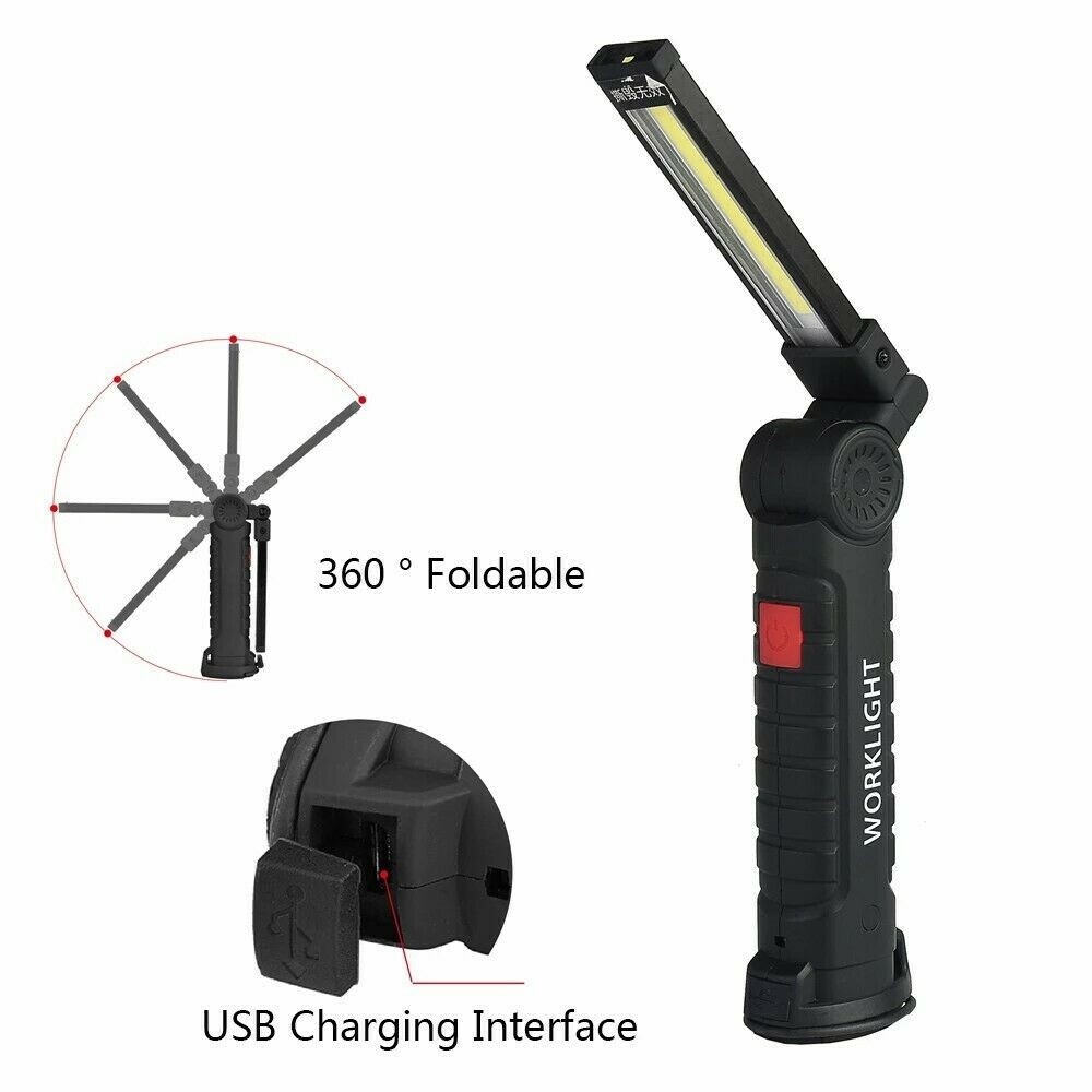 2Pack COB LED Work Light Lamp USB Rechargeable Inspect Folding Torch +USB Cable