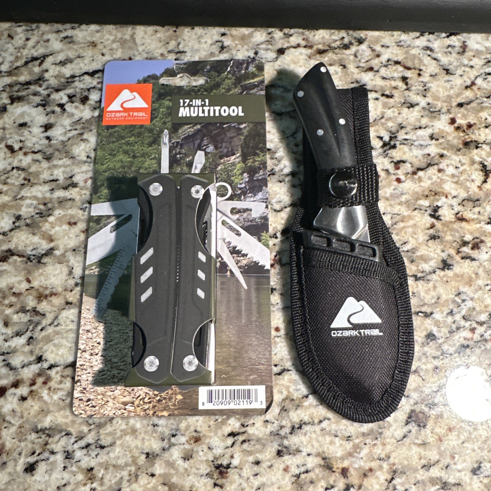 OZARK TRAIL Lot 17in1 Multitool + 7 INCH FIXED BLADE KNIFE POLYPROPYLENE HANDLE