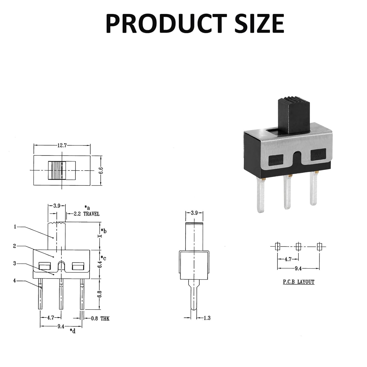 Durable 2 Position Micro Slide Switch - SPDT Panel Mount, Rated, 20 Pack