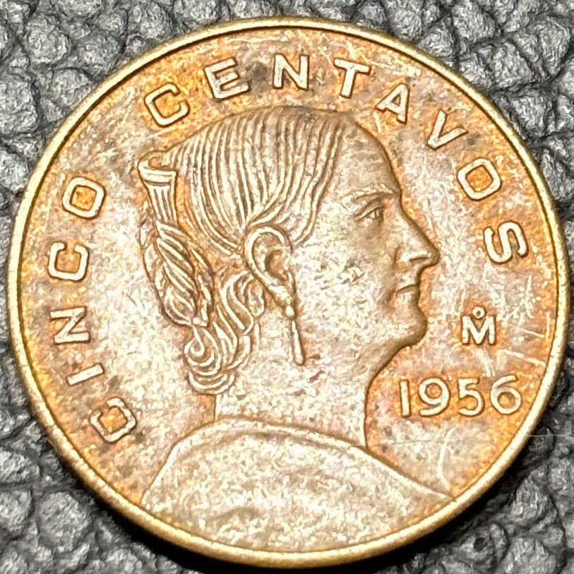 1956 Mo Mexico 5 Centavos Coin - Bronze - Josefa Ortiz de Dominguez - **Scarce**