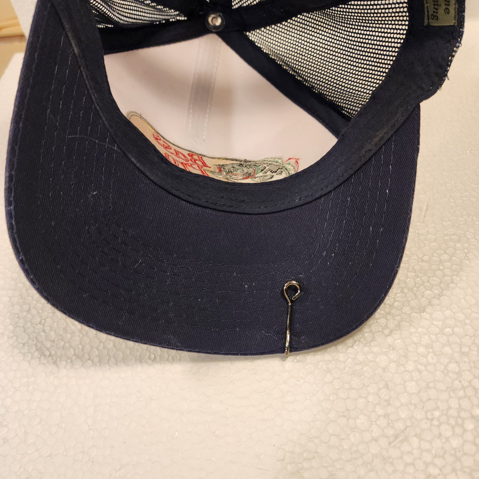 Bass Pro Shops Mesh Trucker Fishing Hat with Hook White Navy Adjustable Logo