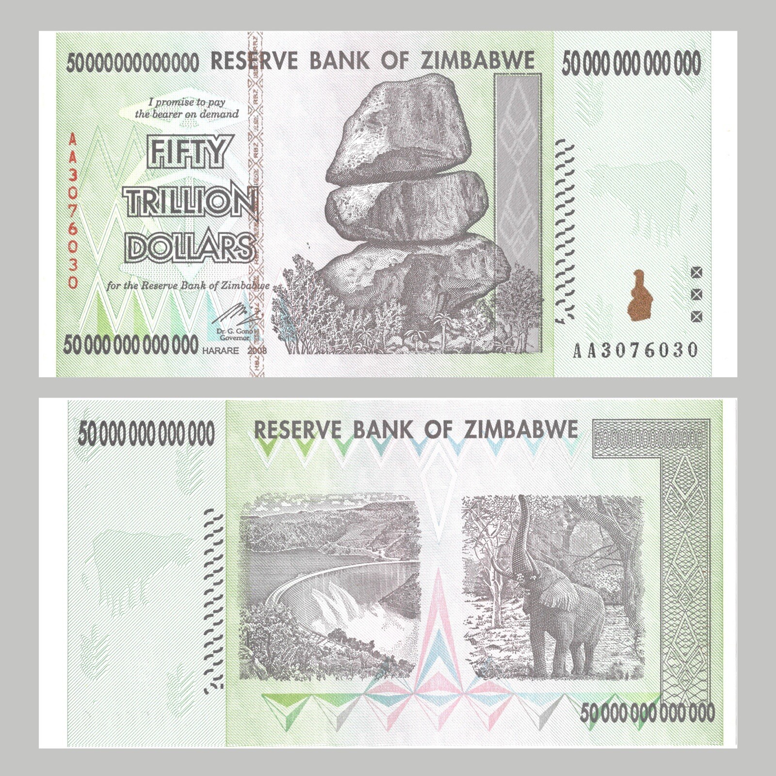 50 TRILLION DOLLARS ZIMBABWEAN BANKNOTE UNC AA SERIAL # ZIMBABWE - SOUTH AFRICA