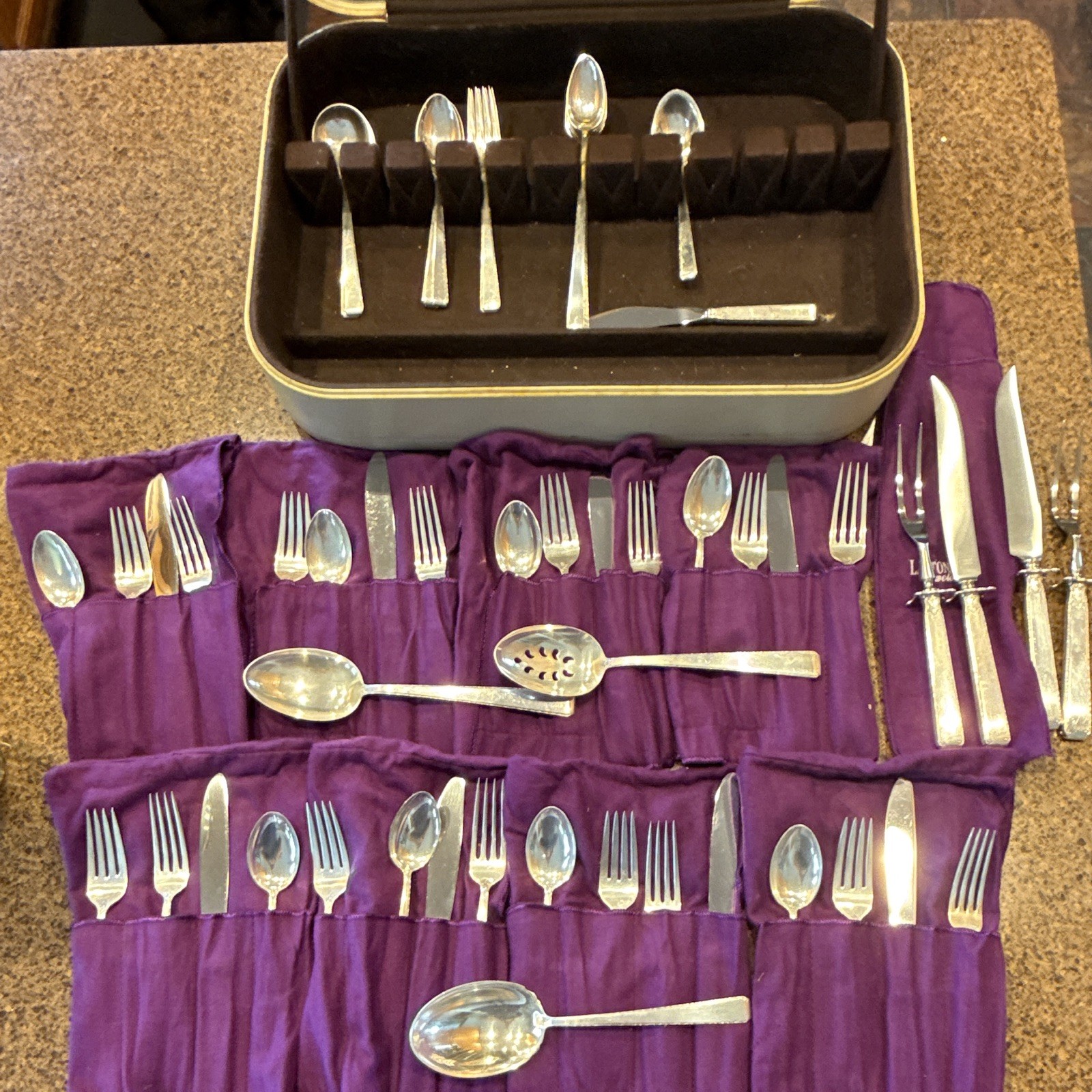 Towle Old Lace Sterling Silver 55 piece Flatware Set for 8 w/ Case Tray