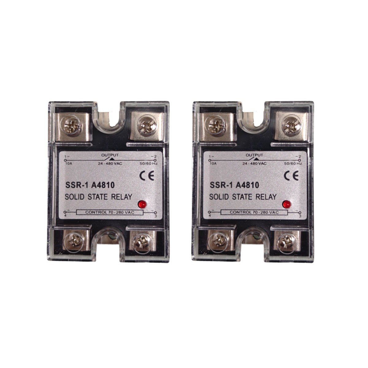 2 pcs SSR-10AA Solid State Relay Single Phase 10A 70-280V AC to 24-480V AC