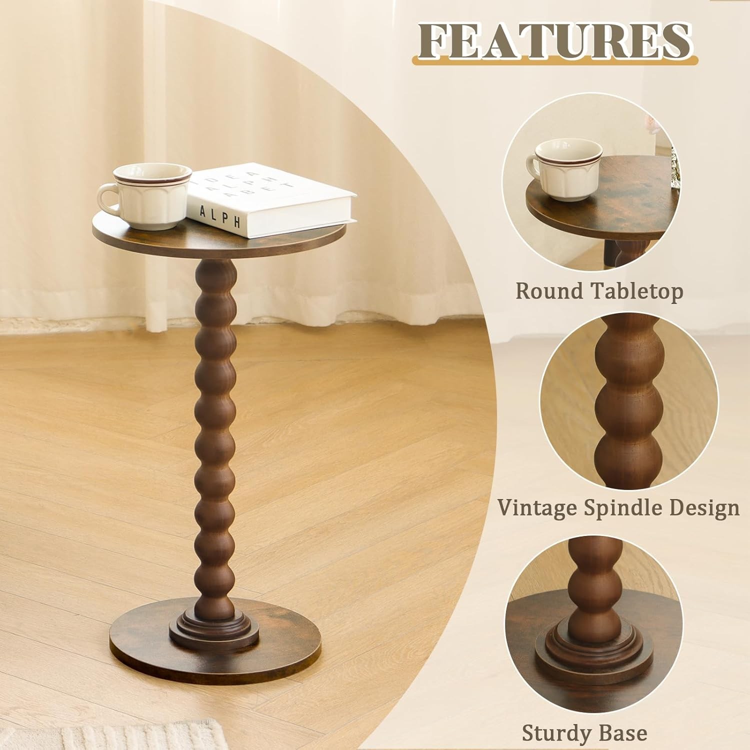 Small Round Side Table Rustic Brown Nightstand